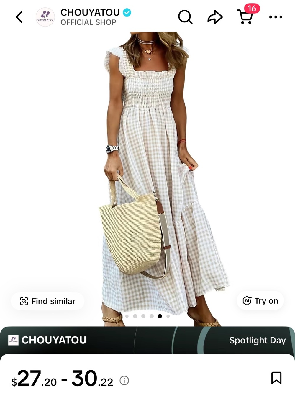 CHOUYATOU Cream Gingham Maxi Dress with Ruffle Straps